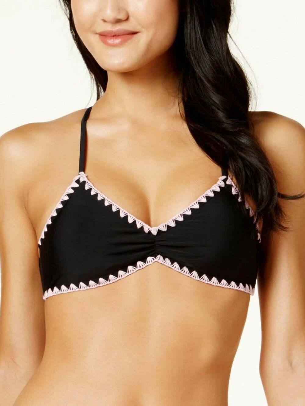 Hula Honey Juniors Shell Stitch Bralette Bikini Top Size S black/pink